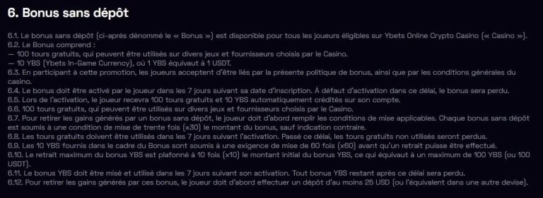 Ybets Casino bonus sans dépôt