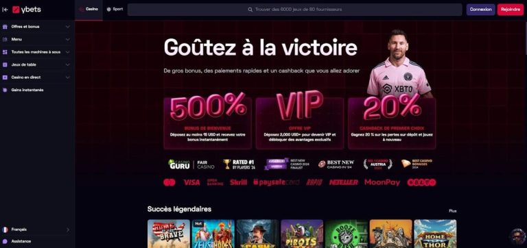 Ybets Casino page accueil